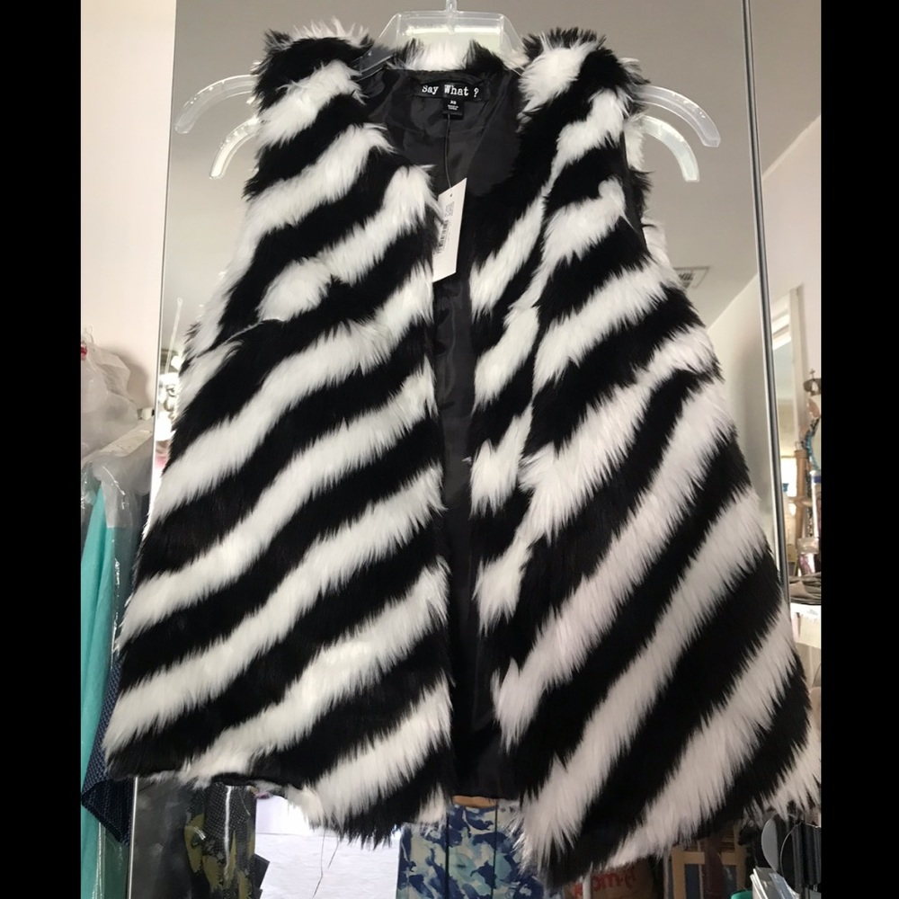 NWT faux fur striped vest